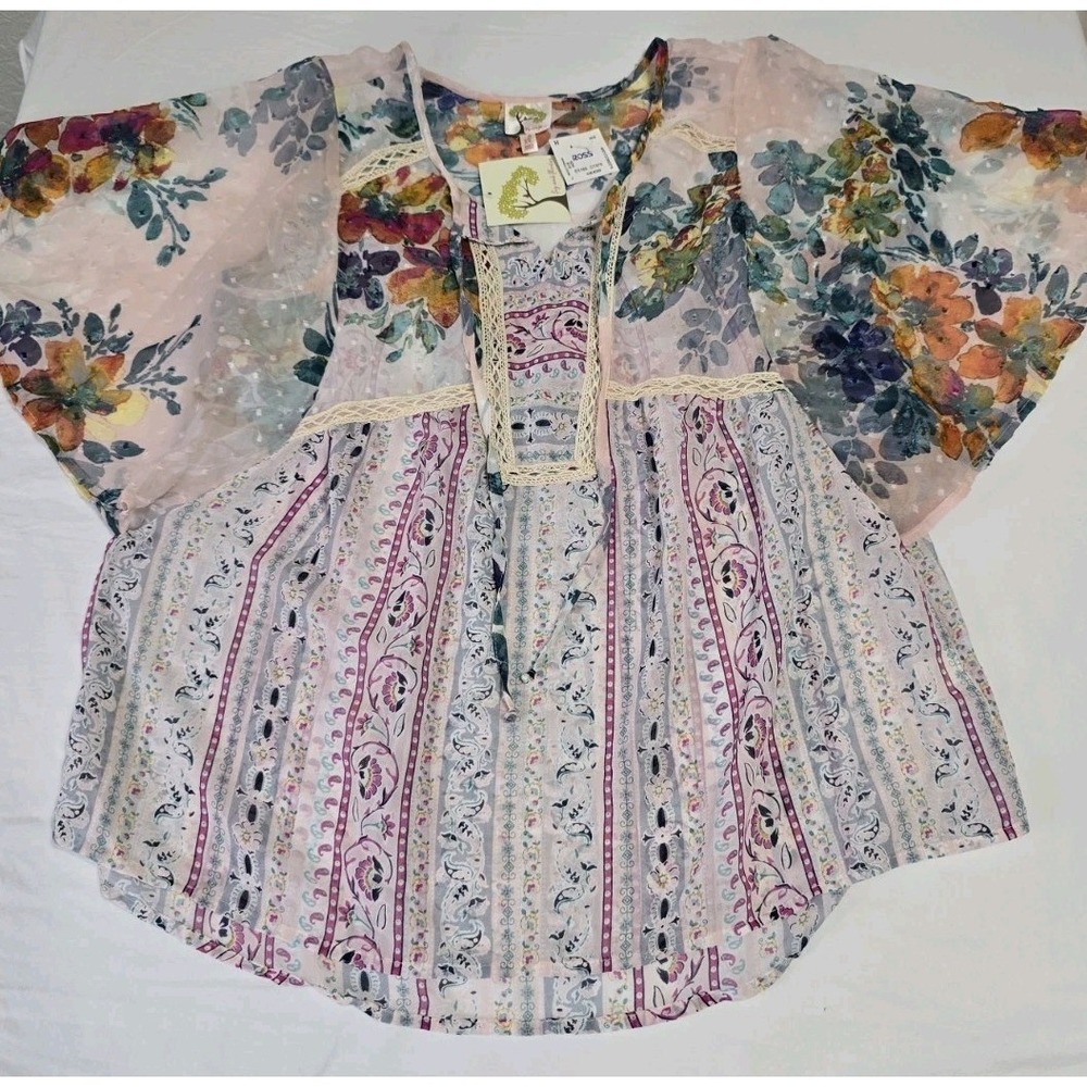 NWT Fig And Flower Women's XL Blouse Sheer Floral